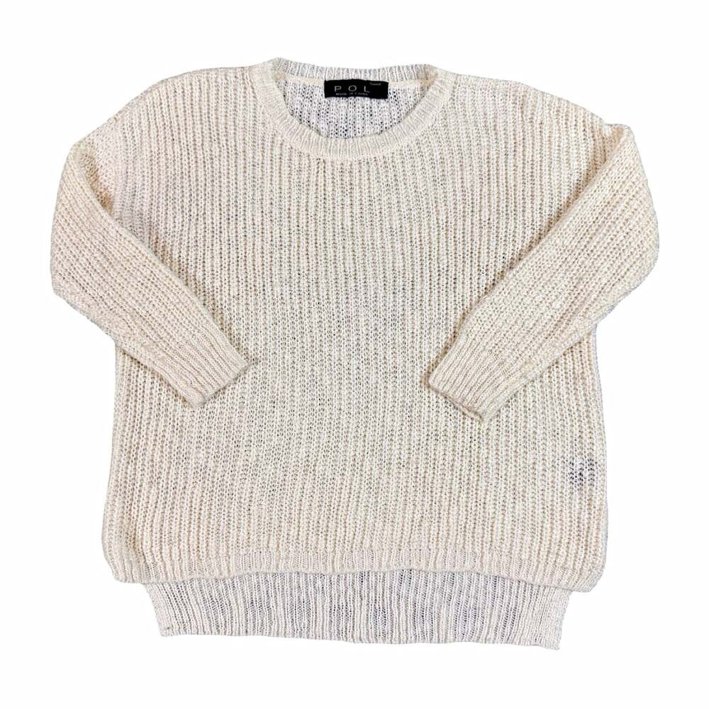 Women’s POL Ivory Chunky Knit Ribbed Crew Neck Long Sleeve Pullover Sweater S